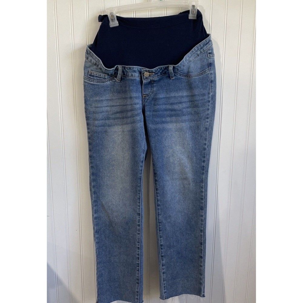 Shein Maternity Jeans Womens Medium Blue Capri‎ Raw Hem Pregnancy